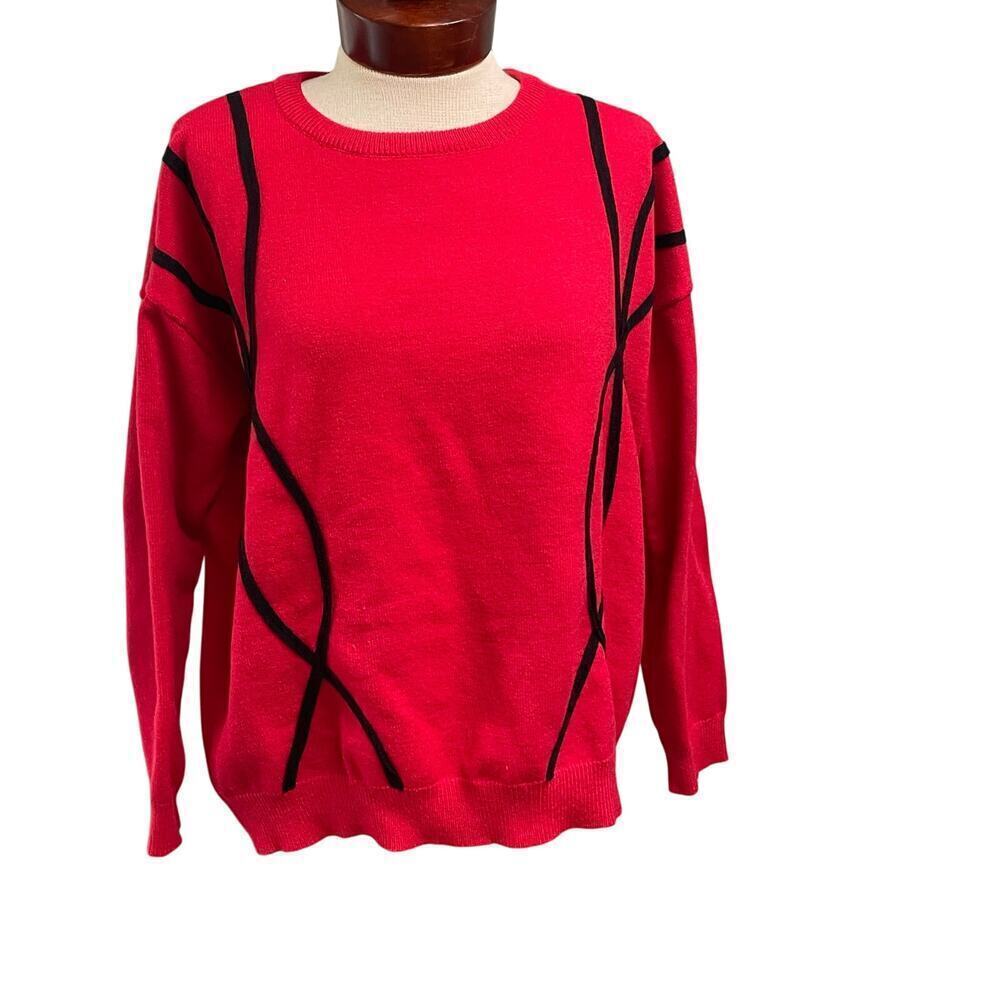 Metric Knits Red Stretch Black Trim Sweater Womens Large Retro Bold Avant Garde
